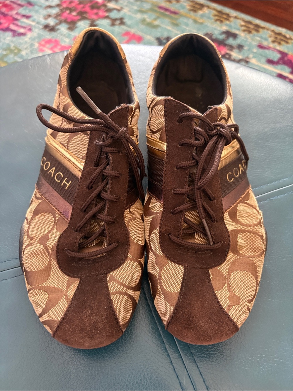 Coach Brown Signature Monogram Lace-Up Sneakers